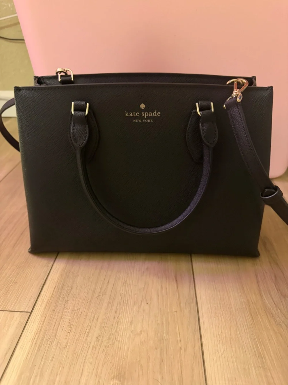 Kate Spade New York Black Saffiano Leather Satchel Crossbody Purse + Matching Wr